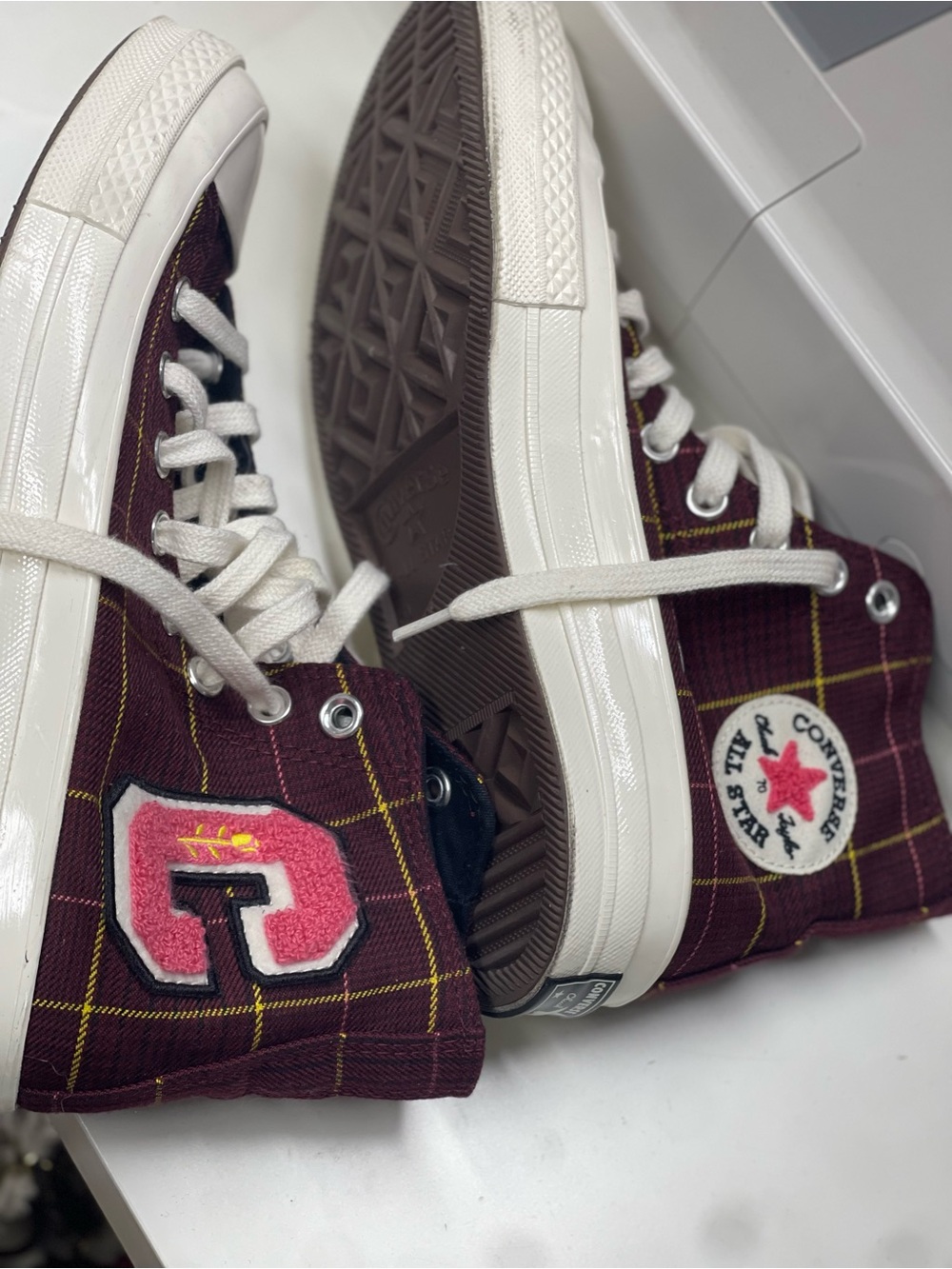Converse woman’s Burgundy Plaid High-Top Sneakers